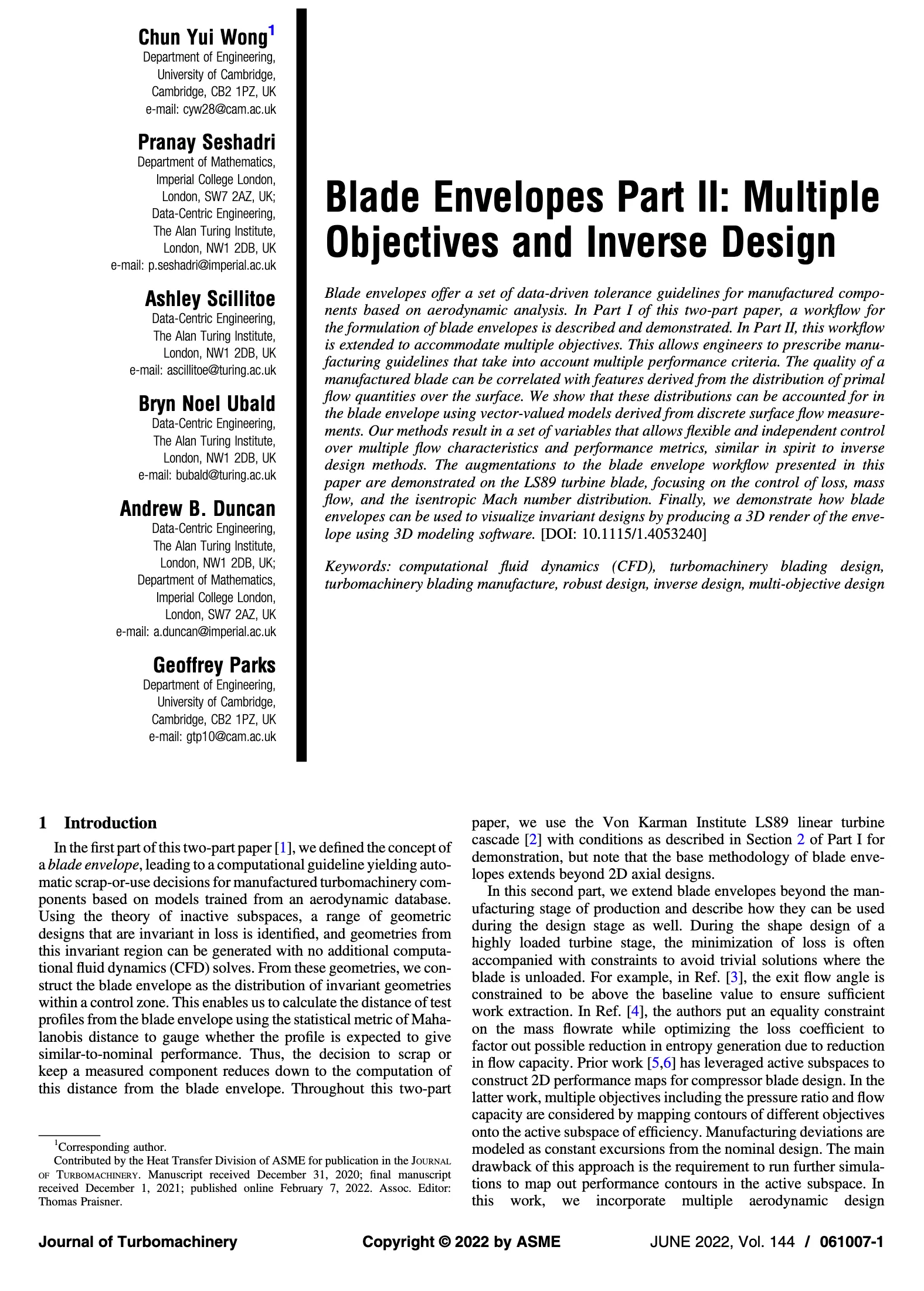 Blade Envelopes Part II: Multiple Objectives and Inverse Design
