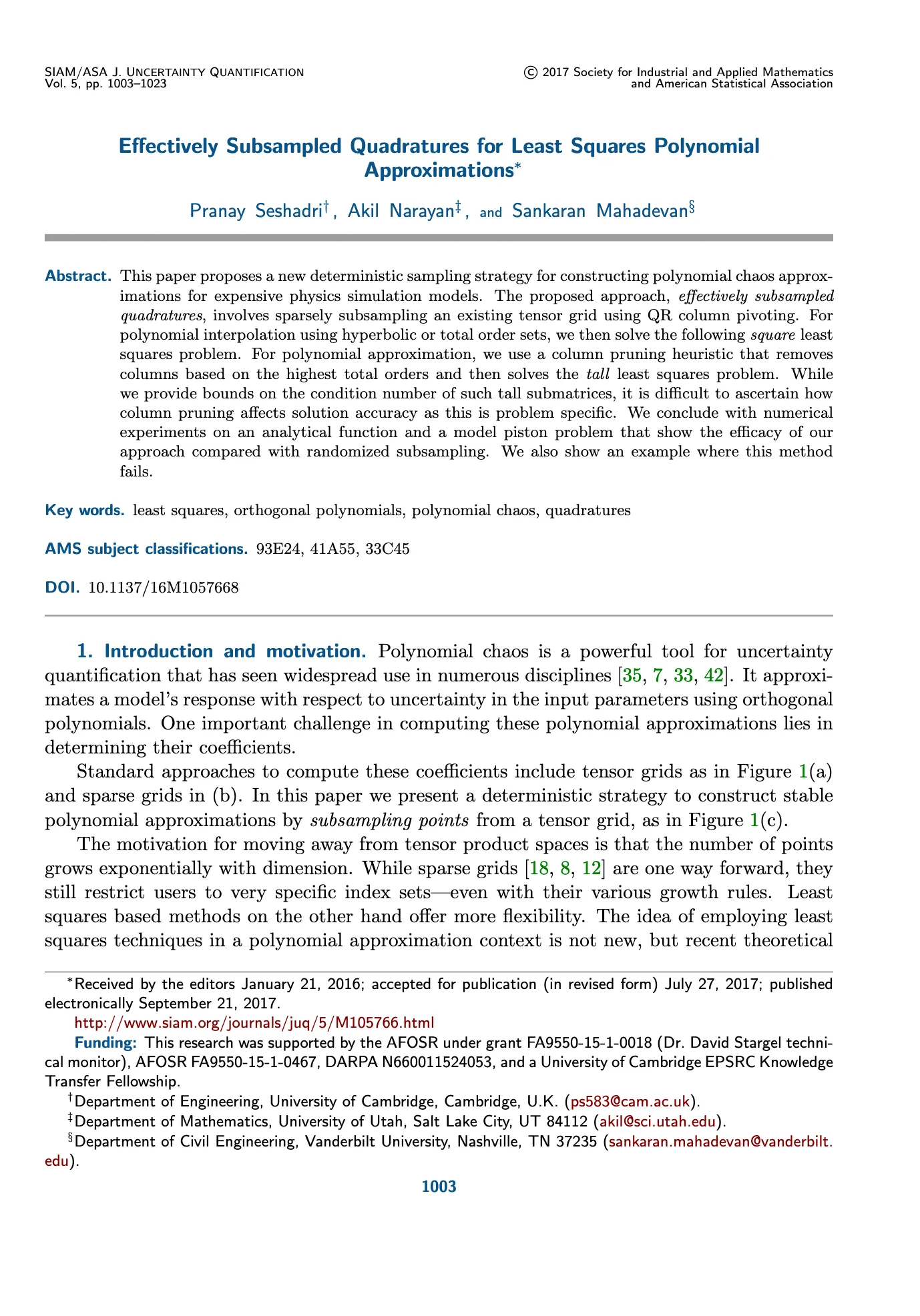 Effectively Subsampled Quadratures for Least Squares Polynomial Approximations