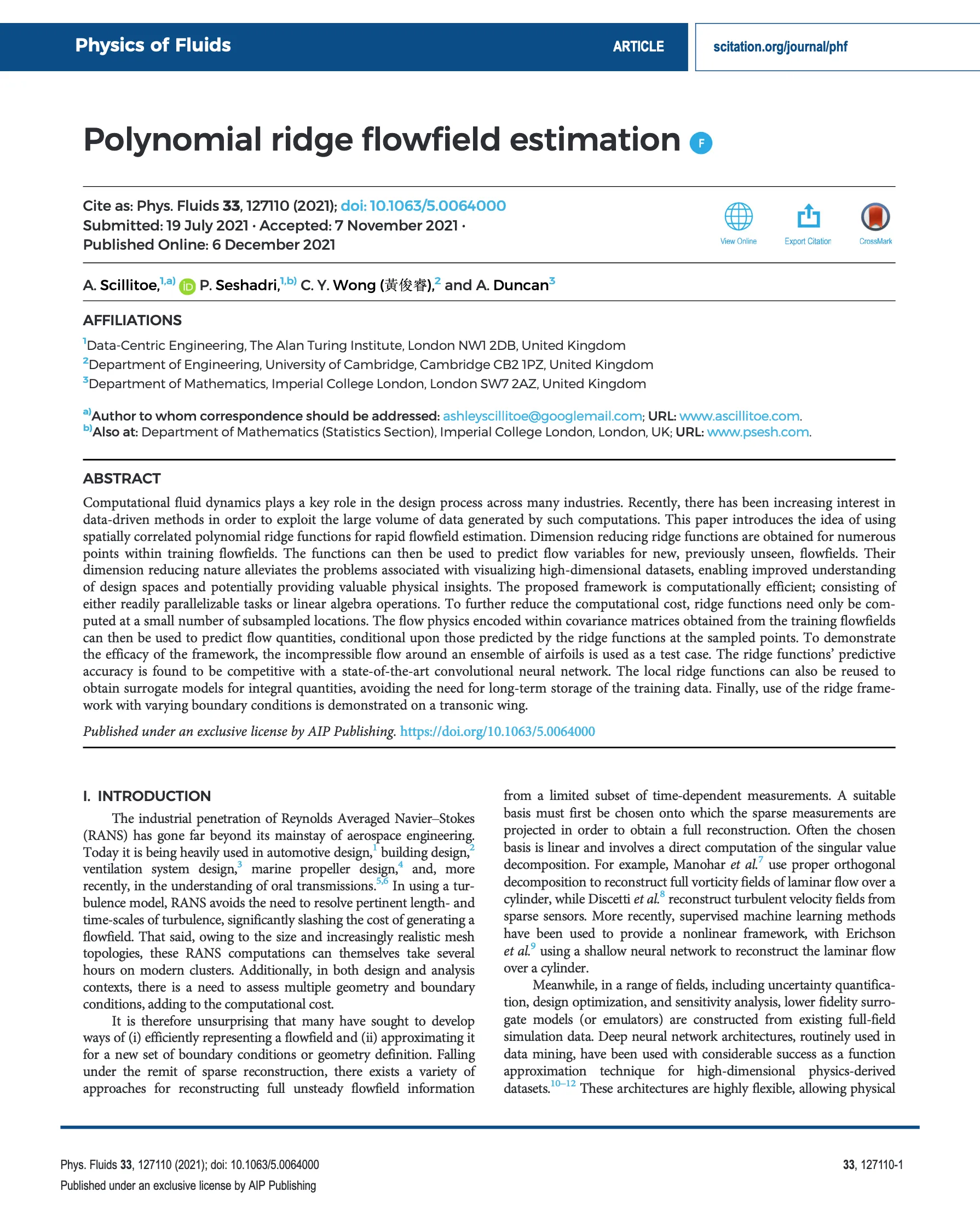 Polynomial ridge flowfield estimation